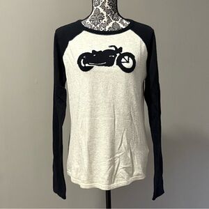 Lucky brand cotton/cashmere black and cream motorcycle raglan sweater size L